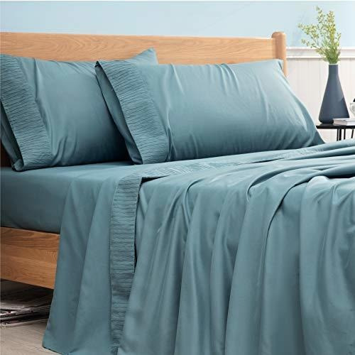 Bedsure Queen Bed Sheets Set Spa Blue - Soft 1800 Bedding Mi