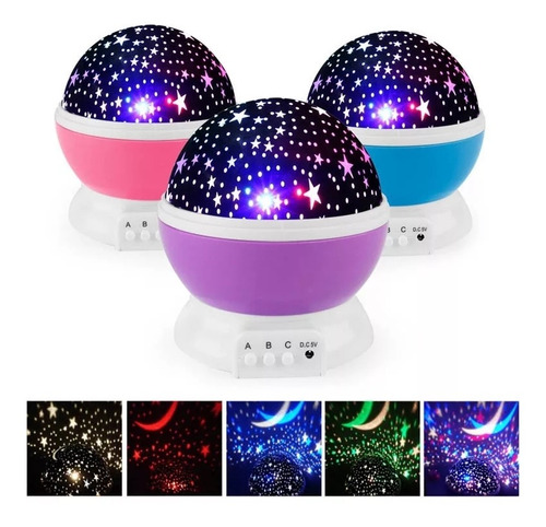 Proyector Led Estrella Luna Cielo Giratorio Multicolor Mesa