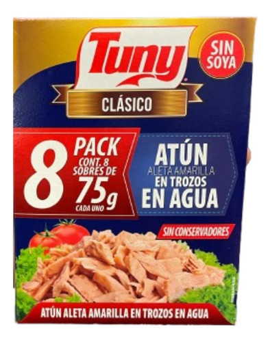 Atún Aleta Amarilla En Agua Tuny Clásico 8 Sobres De 75 G