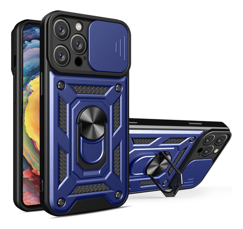 Funda Para iPhone 13 Pro Max Holder Protector Camara Azul