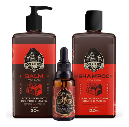 Kit Shampoo + Balm + Óleo Para Barba Don Alcides Barba Negra