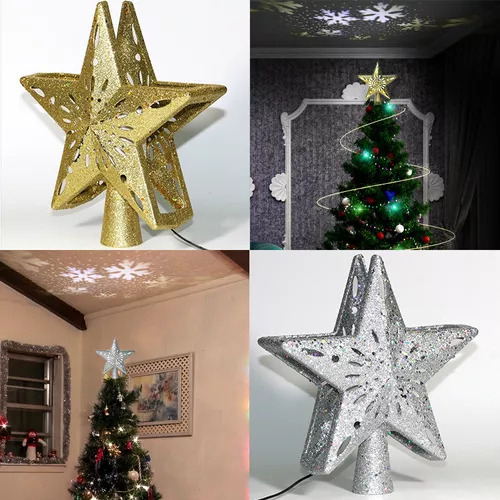 Árbol De Navidad Topper Estrella Com Proyector Led Luz Plata