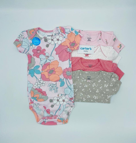 Set X 5 Bodys Para Niña  Flores Manga Corta