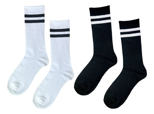 4 Pares De Calceta Deportiva Larga Con Rayas De Algodón