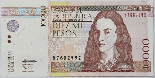 Billete 10000 Pesos 04/sep/2013 Colombia Unc