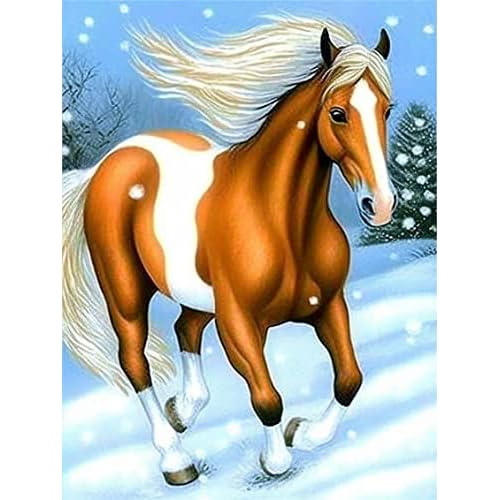 Kits De Pintura De Diamantes 5d Winter Horse Round Full...