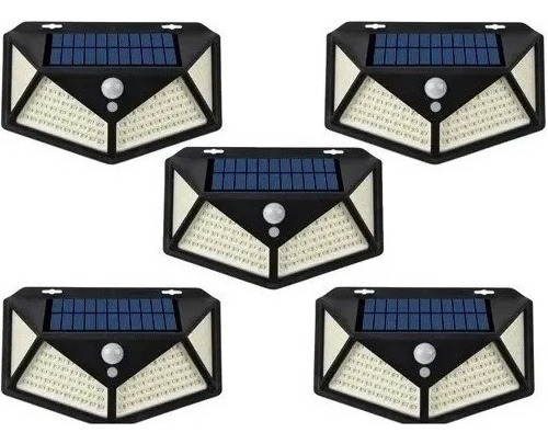 Pack 5 Foco Solar 100 Led Lampar Exterior Sensor Movimiento 