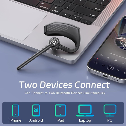 Wireless Headset Bluetooth Earpiece With Dual Noise Cancelin