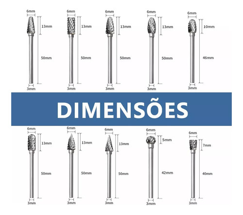 Set Fresas Lima Rotativa 1/8 Metal Duro 20 Piezas
