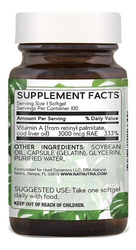 Natural Nutra Vitamina A Sist Inmunitario, Ojos Saludable