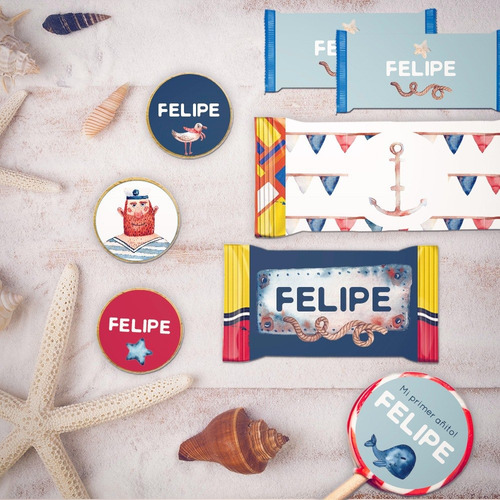 Imagen 5 de 8 de Kit Imprimible Marinero Nautico. Invitacion Deco Y Candy Bar