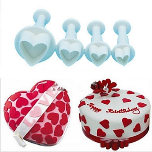 Set 4 De Cortantes Expulsor Mini Corazon Fondant Porcelana