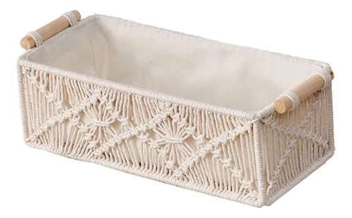 Cesta Tejida Con Asas Decorativa Para La Sala De Estar En La