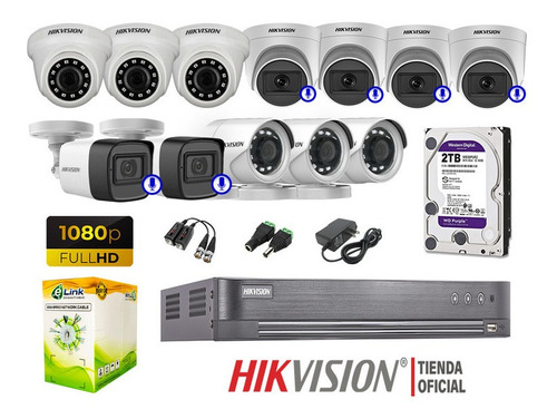 Kit 12 Cámaras Seguridad Hikvision Full Hd | 6 Camaras Audio