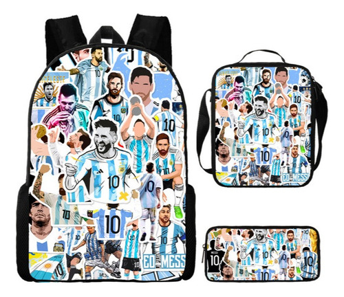 Set De 3 Mochilas Unisex Lionel Messi 2023, Bolsa Para Lápic