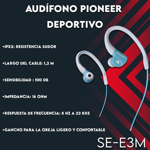 Imagen 3 de 5 de Audífono Clip Ear Pioneer Deportivo Se-e3m Blanco/azul Fx
