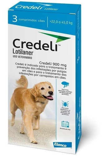 Antipulgas Carrapatos Credeli 03 Comprimidos Caes 22 A 45kg