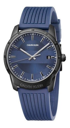 Reloj Calvin Klein  K8r114vn Evidence Caballero Original Color De La Correa Azul Color Del Bisel Negro Color Del Fondo Azul