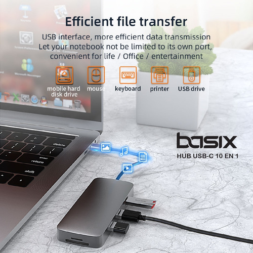 Imagen 5 de 6 de Adaptador Hub Usb C 10 En 1 - Mac/windows/android - Rj45