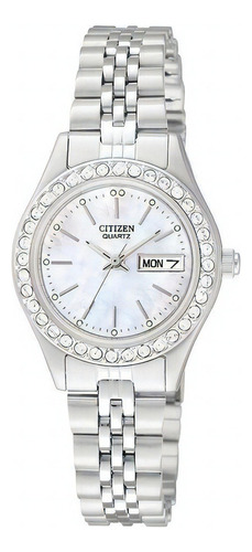 Reloj Citizen Quartz Analog Eq053051d Mujer Color De La Malla Plateado Color Del Bisel Brillante Color Del Fondo Plateado