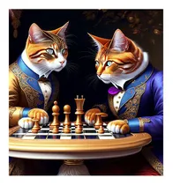Comprar Vinilo 60x60cm 2 Gatos Con Traje Jugando Ajedrez Chess