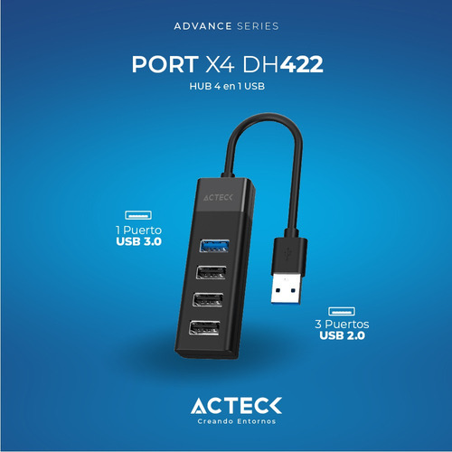 Hub Acteck Port X4 Dh422 1x Usb 3.0 3 X Usb 2.0 Ac-937061