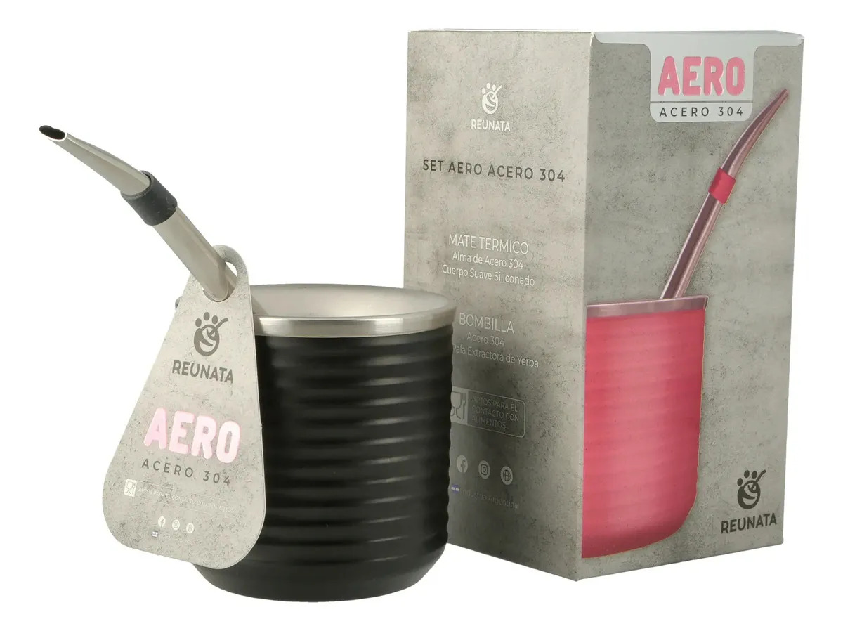 Set Mate Reunata Aero Bombilla Cuerpo Siliconado Acero 304 Color Negro