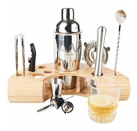 Mixing Miracle 9 Piece Cocktail Bar Set With Bamboo Stand 3