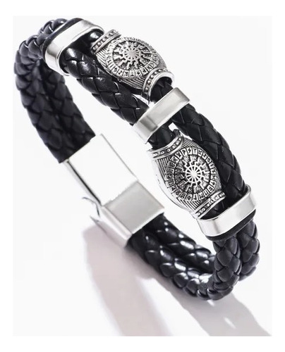 Pulsera De Cuero Vikinga Doble Trenza