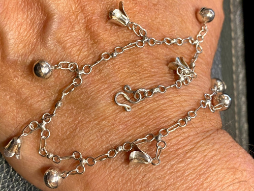 Luli Pulsera Plata 925 Divina Con Dijes Sonajero Y Tulipanes