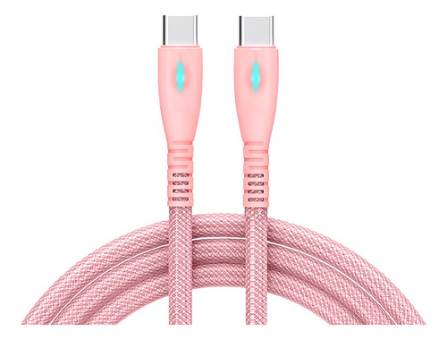 Cable Usb C Trenzado De Nylon Carga Rápida Indicador Led Rosa