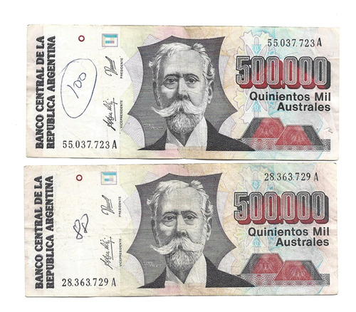 Liquido Lote 10 Billetes 500.000 Australes Serie A (Usado)