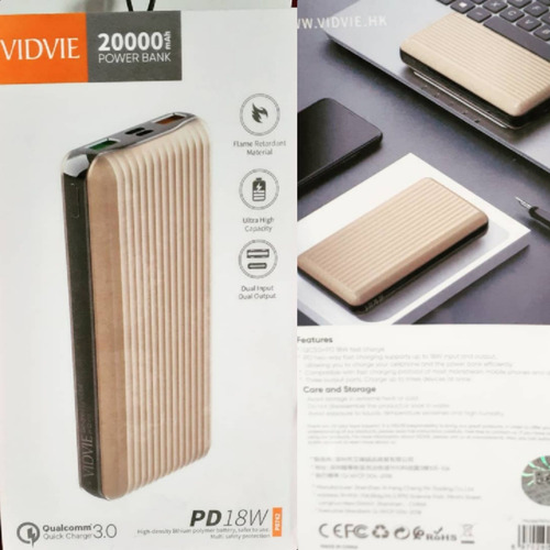 Cargador Portátil Vidvie Power Bank 20000mah 18w Carga Rápid