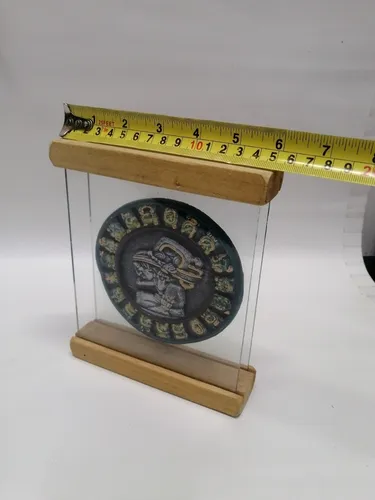 Escultura Calendario Maya En Piedra Cristal Y Madera De Mesa (Usado)