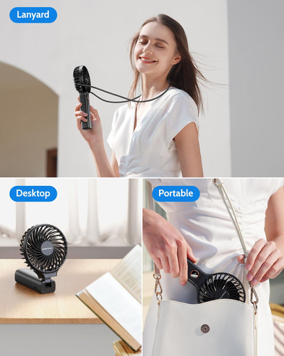 Ventilador De Mano Con Cordon Portatil Recargable Usb Negro
