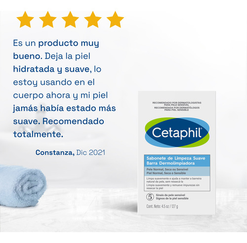 Jabón En Barra Dermolimpiadora Uso Diário Cetaphil De 127g