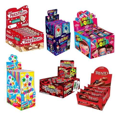Kit Doces, Pirulitos, Chocolates E Chicletes 6 Display