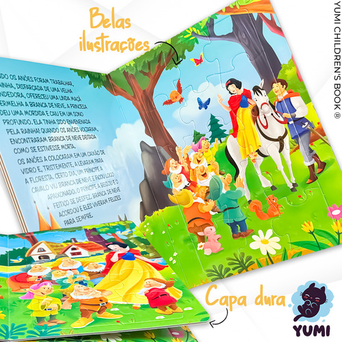 Livro : Branca De Neve E Os 7 Anões | Leitura Ilustrada Para Crianças Clássicos Com Quebra-cabeças - Capa E Folhas Duras