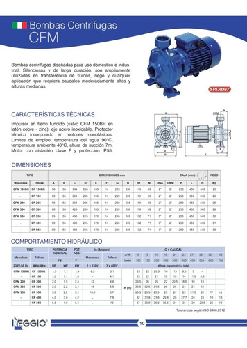 Bomba Centrifuga Gran Caudal Reggio Cfm 150br 1.5hp 2x2 220v
