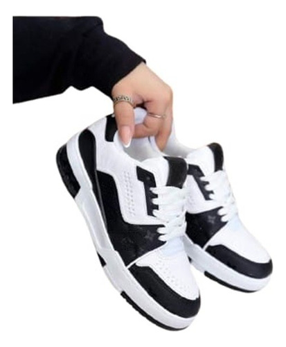 Tenis Clasico Casual Moda Urbano Trainer Blanco Negro Cano