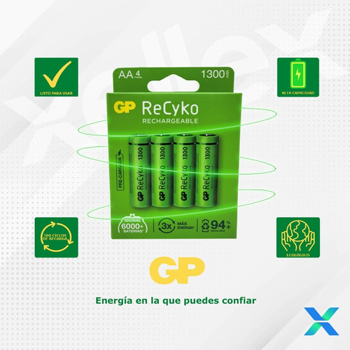 Imagen 3 de 8 de Pilas Aa Recargables Gp 1300mah Nimh Recyko Pack X 4 Unids