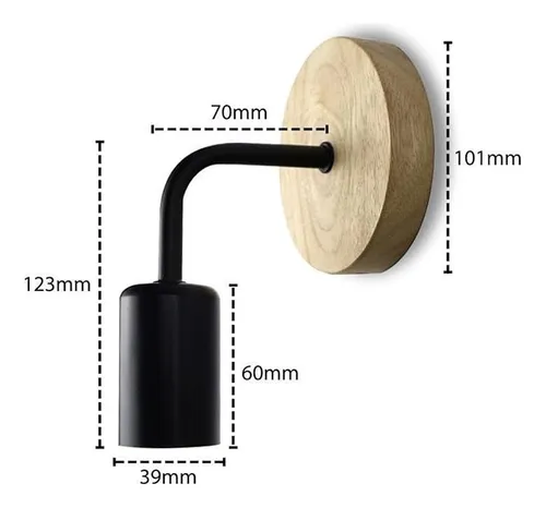 Lampara Pared Aplique Nordico Base Madera Portalámpara Metal Negro