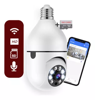 Camera Wifi Lampada Ip 360 Segurança +cartão De Memória 32gb