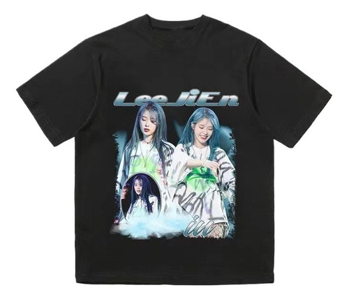 Playera Negro Oversized Iu Lee Jien Manga Corta Mujer K-pop9