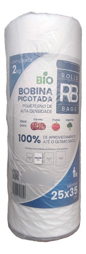 Bobina Picotada Fundo Reto Biodegradável 25x35cm 2kg 1 Unid