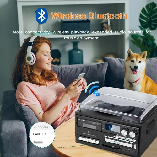 Tocadiscos Vintage 9 En 1 Bluetooth 3 Velocidades Usb Radio
