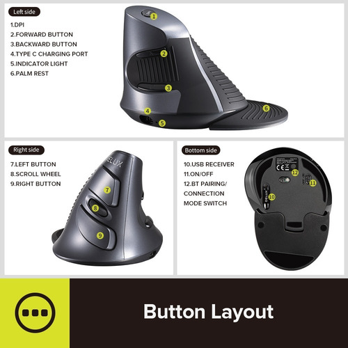 Delux Mouse Vertical Inalámbrico 2.4g Y Bluetooth Recargable