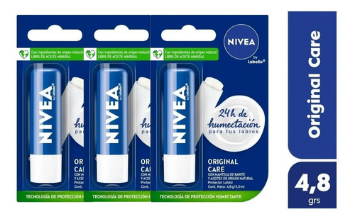 Protector Labial X 3u Nivea Labello Original Care Invisible