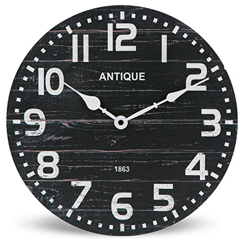 Nikky Home Reloj De Pared De Madera Negro  12.0 In Funcio