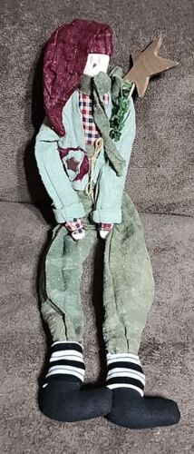 Farmhouse Prim Tall Long Leg Primitive Snowman Doll Star Bbc